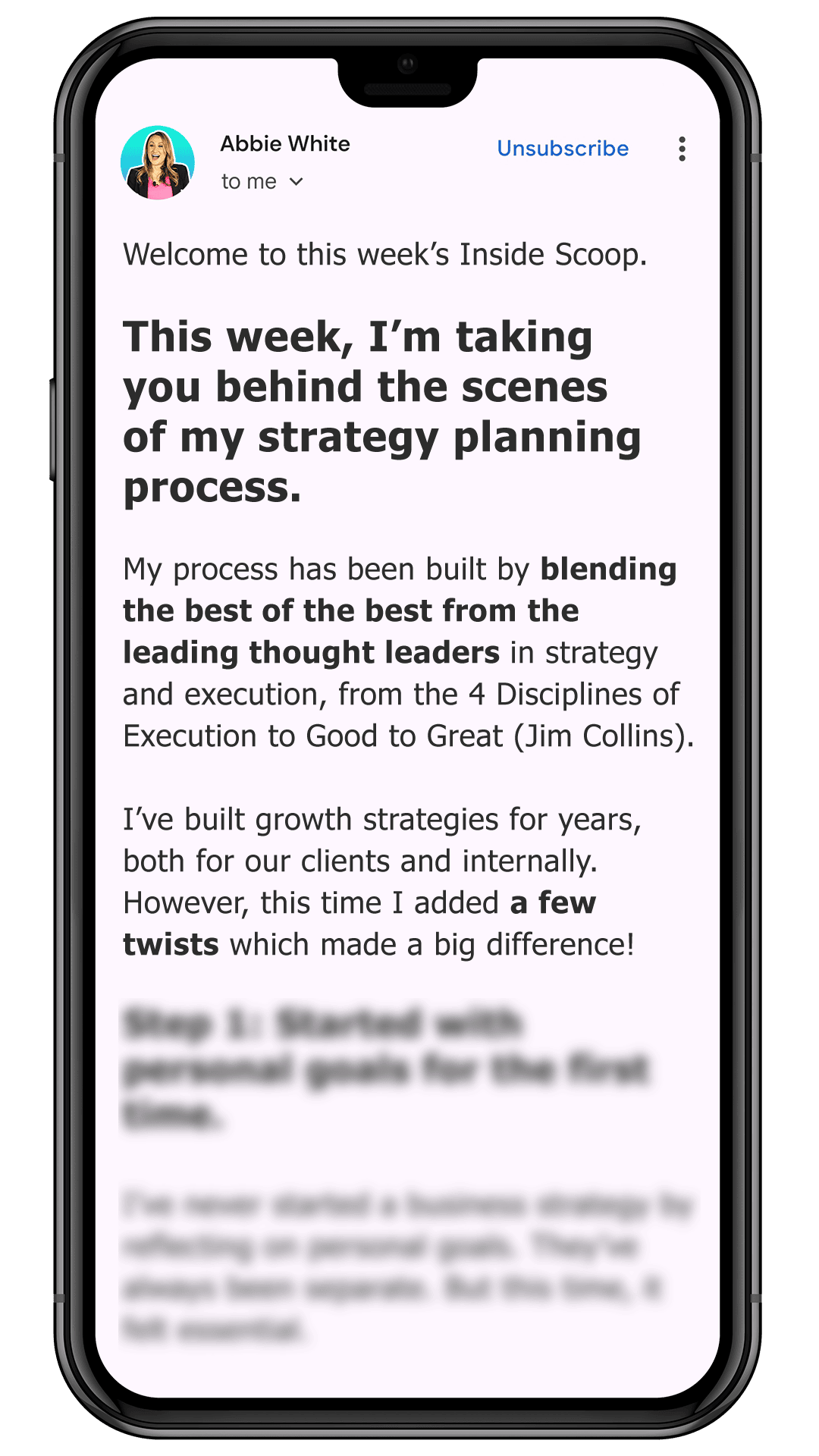 Abbie White's weekly newsletter for sales and growth, the Inside Scoop.
